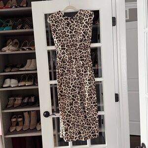 Zara Chic Leopard Print Midi Dress Size M